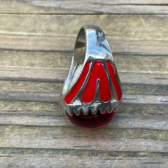 Men Rings Fashion Jewelry Faux Red Stone Silver Tone Unisex Rings Size 10.5 - Picture 10 of 12